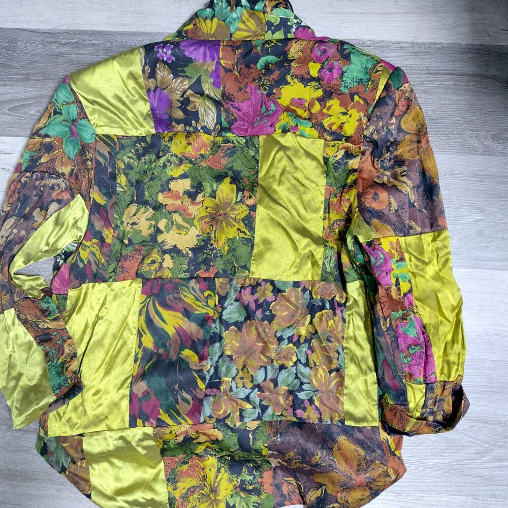 Vintage Multi Color Floral Yellow Velvet Blazer and Black Lapel - Picture 2 of 6